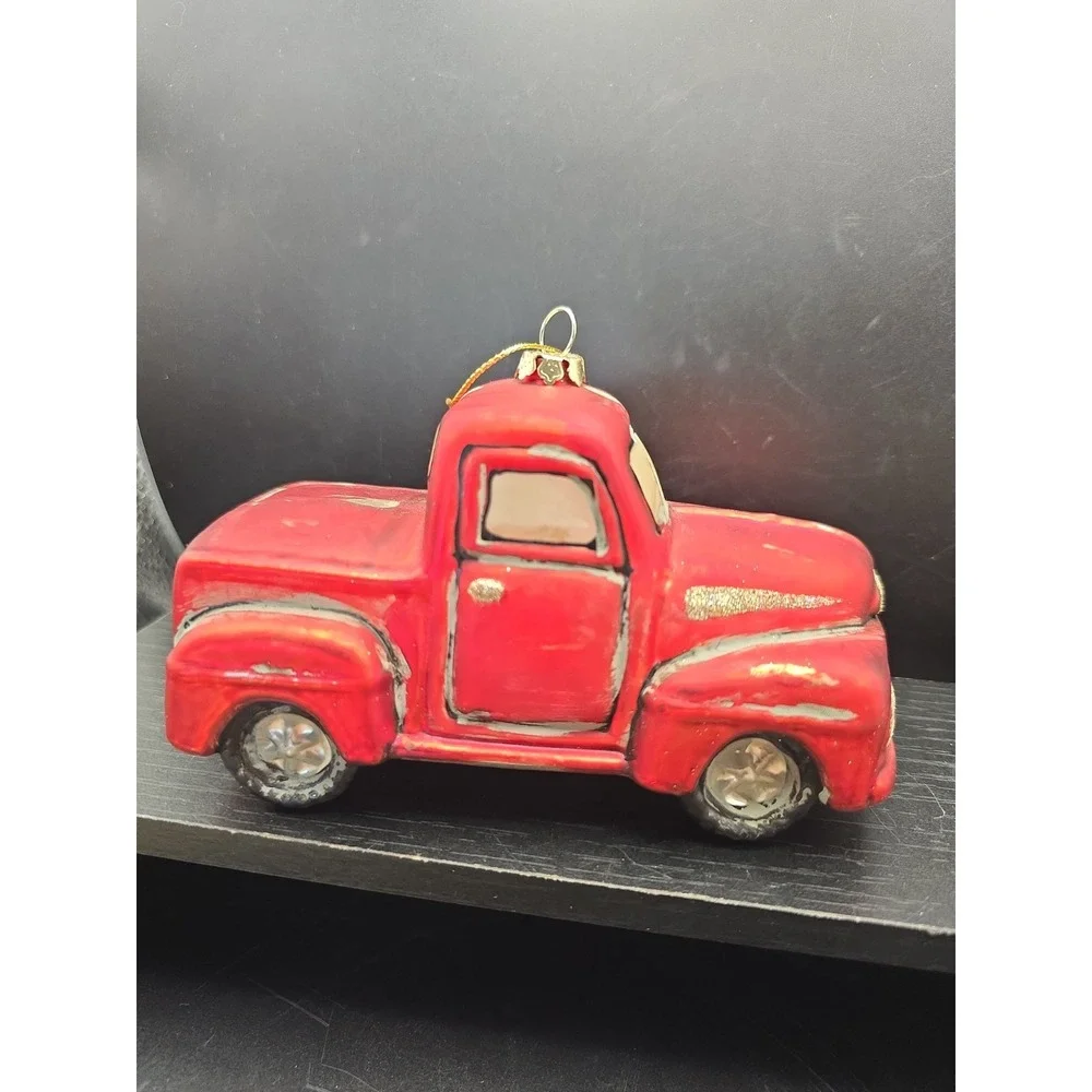 Mercury Glass Red Pick Up Truck Christmas Holiday Ornament